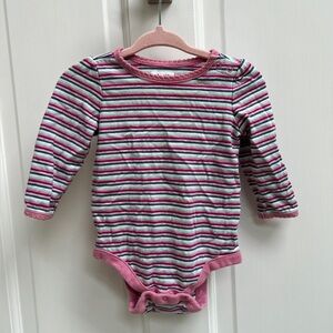 Baby Gap 3-6M Pink, White, and Blue Striped Long Sleeve Girls Onesie